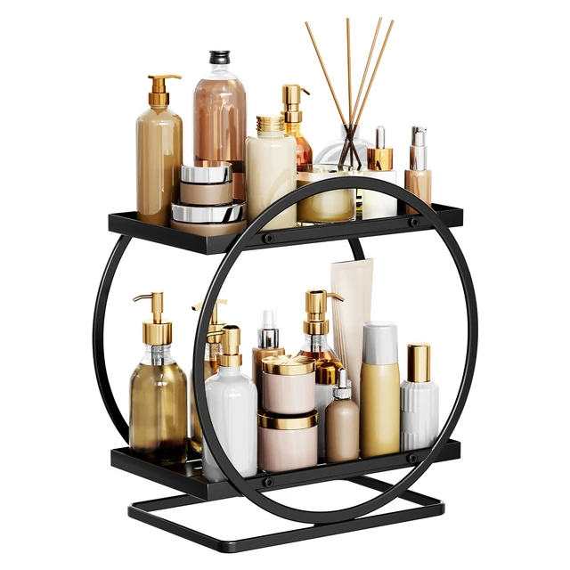 Bathroom Organizer Countertop Gold, 2 Tier Bathroom Vanity