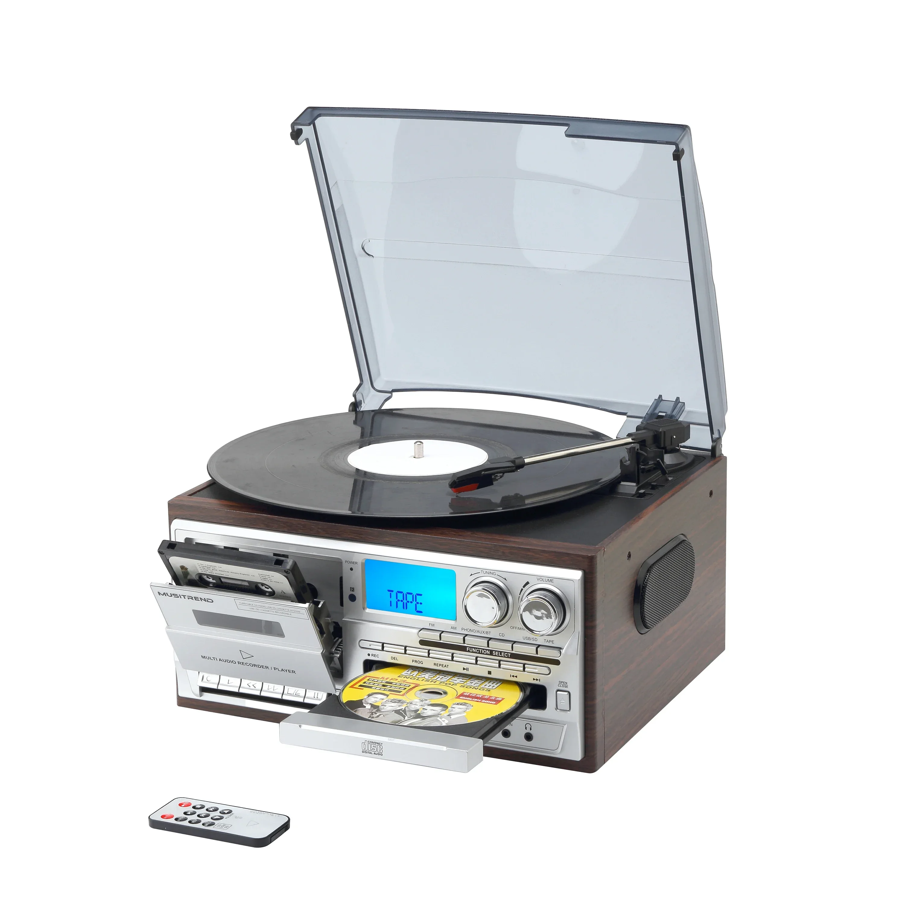 New Retro Vinyl Multi functions Record Player Turntable 3-Speed Phonograph With AM/FM Radio CD/Cassette