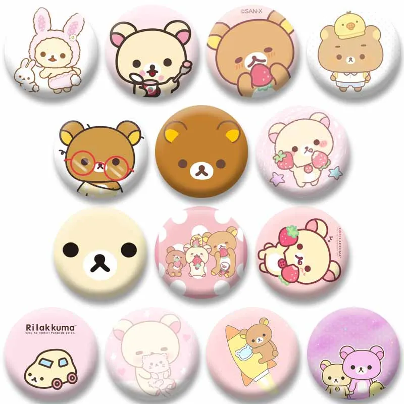 Cute Cartoon Rilakkuma Badge Kawaii Bear Brooch Custom Button Pins Backpack Clothing Collar Accessory Toys Gifts for Kids Friend
