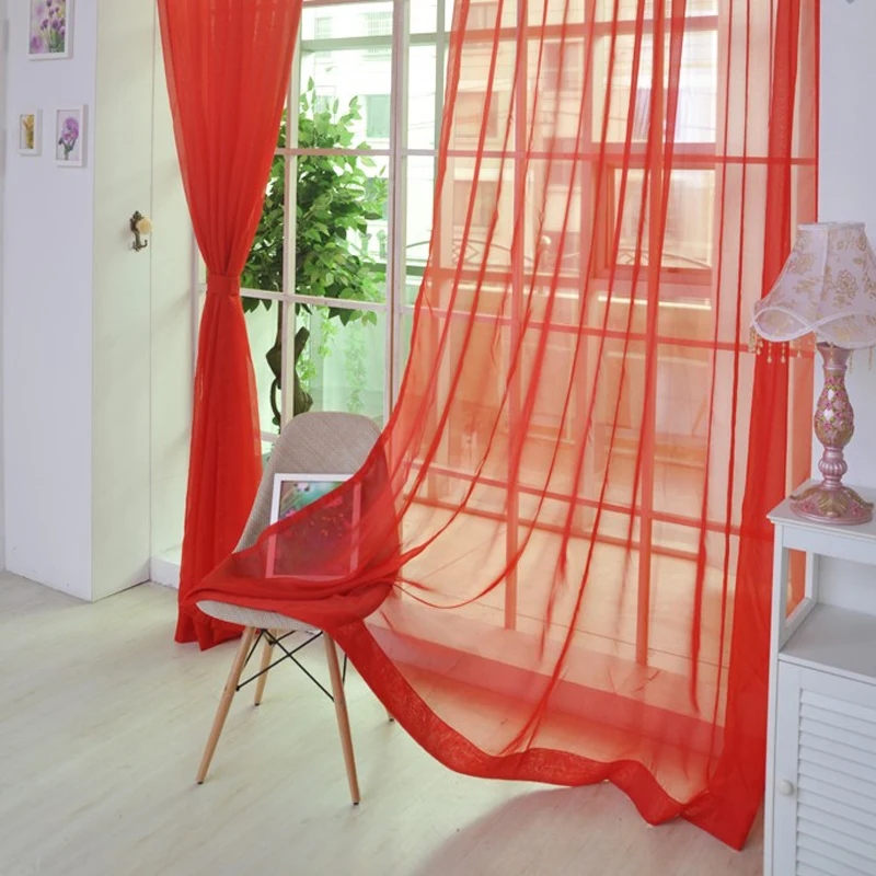 Colorful Sheer Tulle Curtains Polyester Solid Color Rod Pocket Curtain for Bedroom Kitchen Living Room Kid Room Classroom