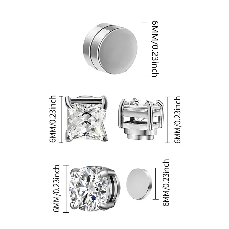 Stud Earrings Ear Clip Earrings Clip Earrings Ear Accessories Magnetic Earrings 1pairs 6mm Fashion Stainless Steel Magnetic Cubic Zirconia Non-Piercing Stud Earrings for Men and Women Daily Wear Jewelry