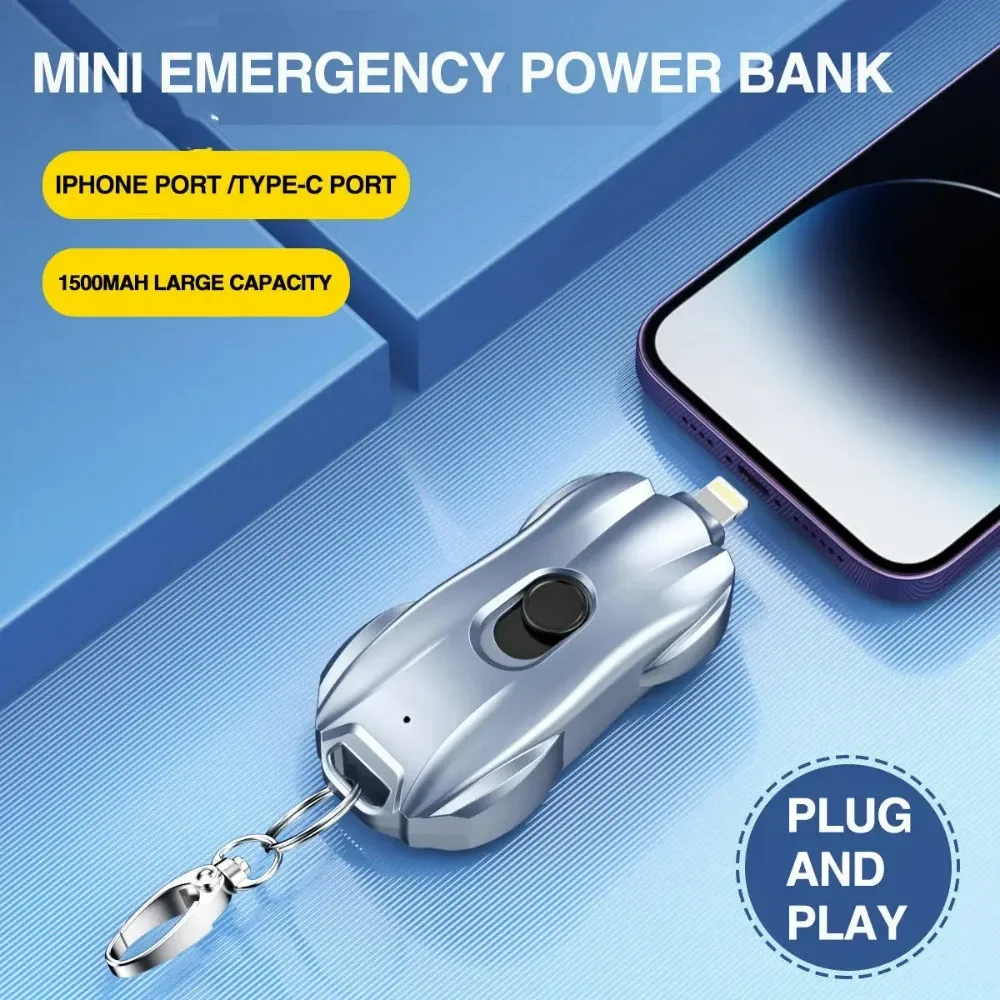 Mini Portachiavi Portatile Power Bank Per Emergenza Esterna 1500Mah Type-C Caricabatterie Di Emergenza Deychain Ultrasottile Per Iphone Android