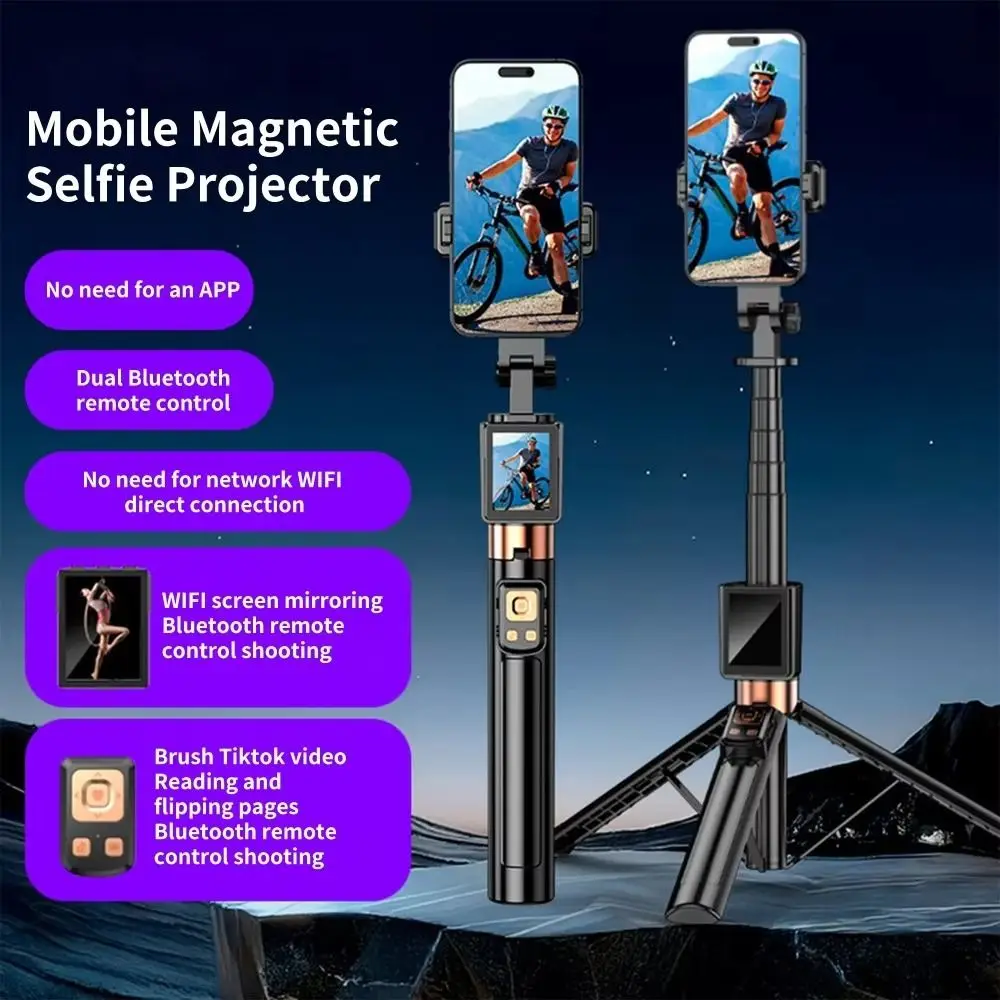 Treppiede portatile estensibile, design leggero, base stabile, bastone per selfie, rotazione a 360°, altezza regolabile, telecomando._voghion.com