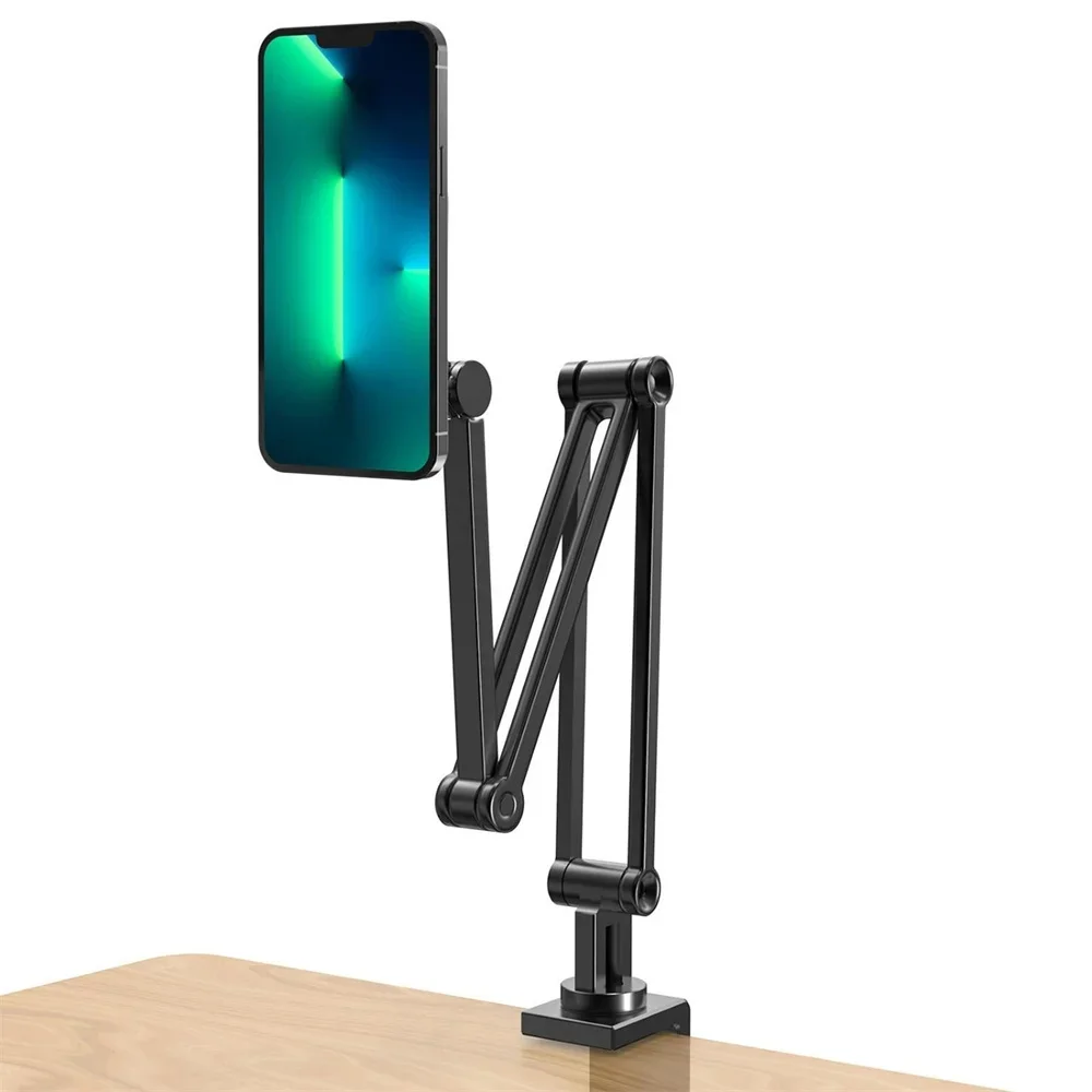 Desktop Magnetic Phone Holder for Magsafe Overhead Stand Aluminum Long Arm Phone Mount for Iphone 15 14 13 12 Pro Max Plus Phone for iphone 11 pro max ym005 skin feel card bag phone case with long lanyard green