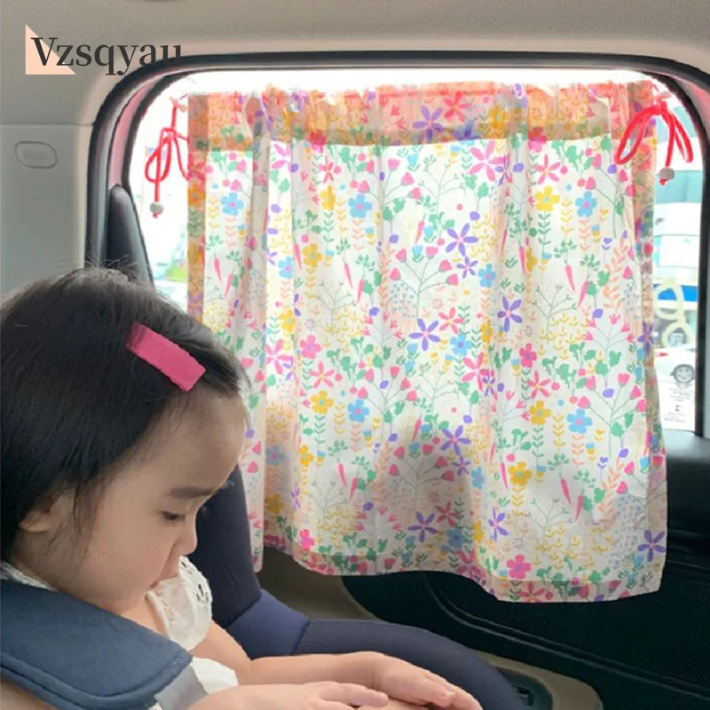 

Cotton Embroidered Universal Car Curtain Cover Newborn Baby Side Window Sunshade Curtain UV Protection for Kids Travel Outdoor
