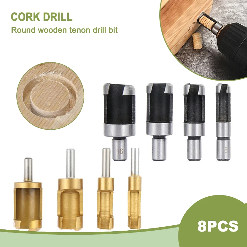4pcs Set High Carbon Steel Wood Plug Cutting Tool Drill Bit Straight and Tapered Taper 6-16mm Woodworking Cork Drill Bits