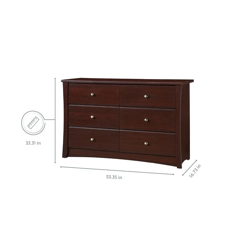 Storkcraft Crescent 6 Drawer Double Dresser (Espresso) – GREENGUARD Gold Certified, Dresser For Nursery, 4