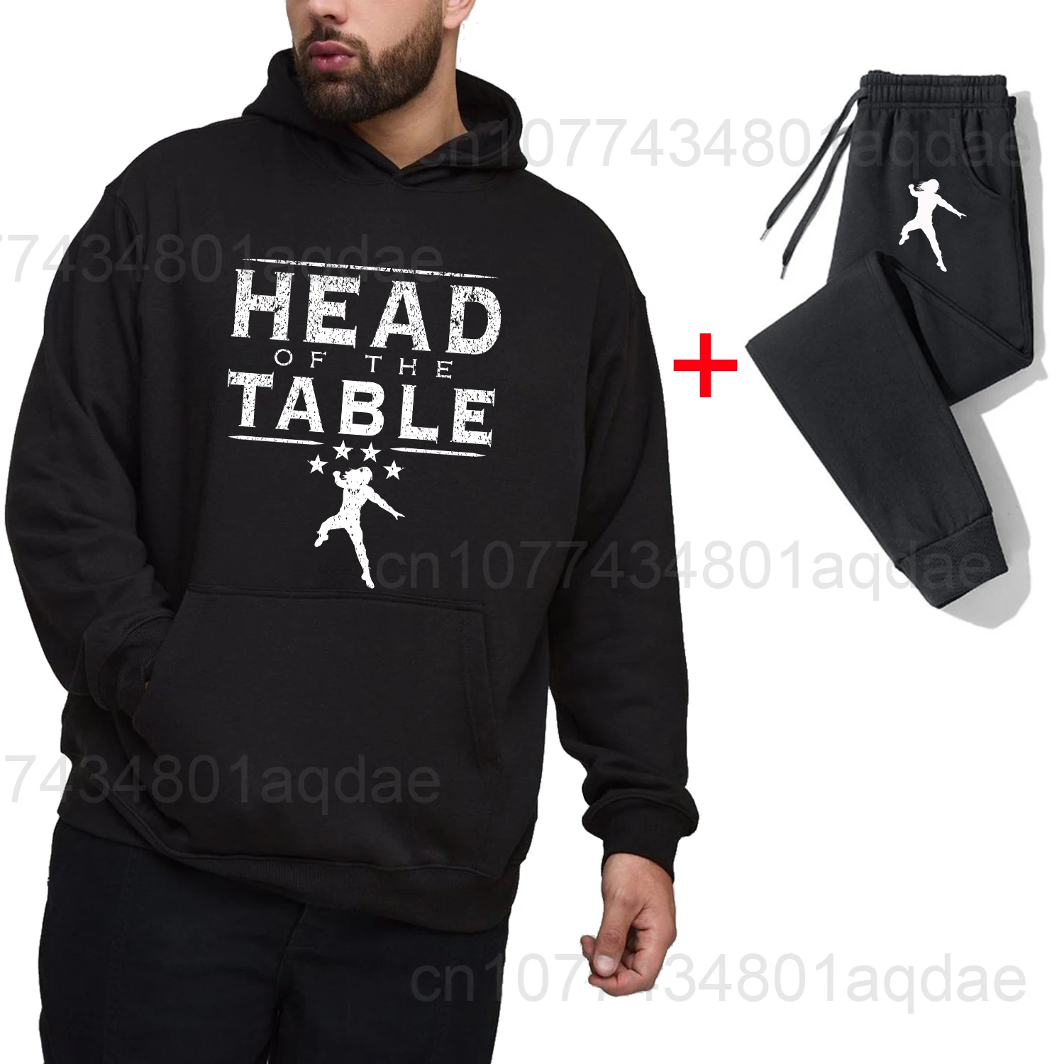 2025 Autumn/Winter New Hot Wrestling Fans Men's Roman Reigns Black pullover casual pants street casual sports fashion black set 4