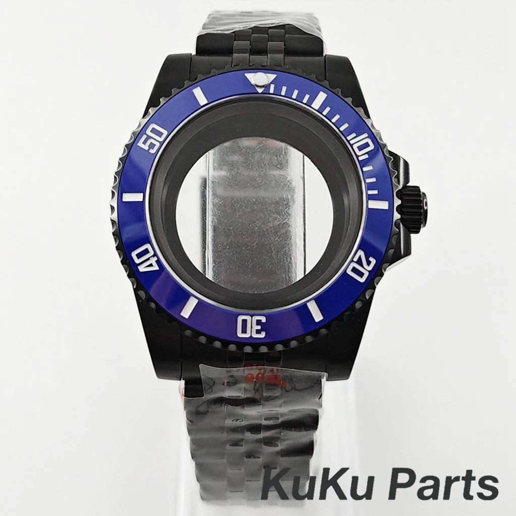 Black Purple GMT Bezel Watch Case with PVD Black Jubilee Bracelet and Sapphire Crystal