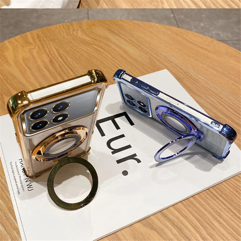 Luxury Glitter Plating Shockproof Phone Case with Holder and Stand Cover