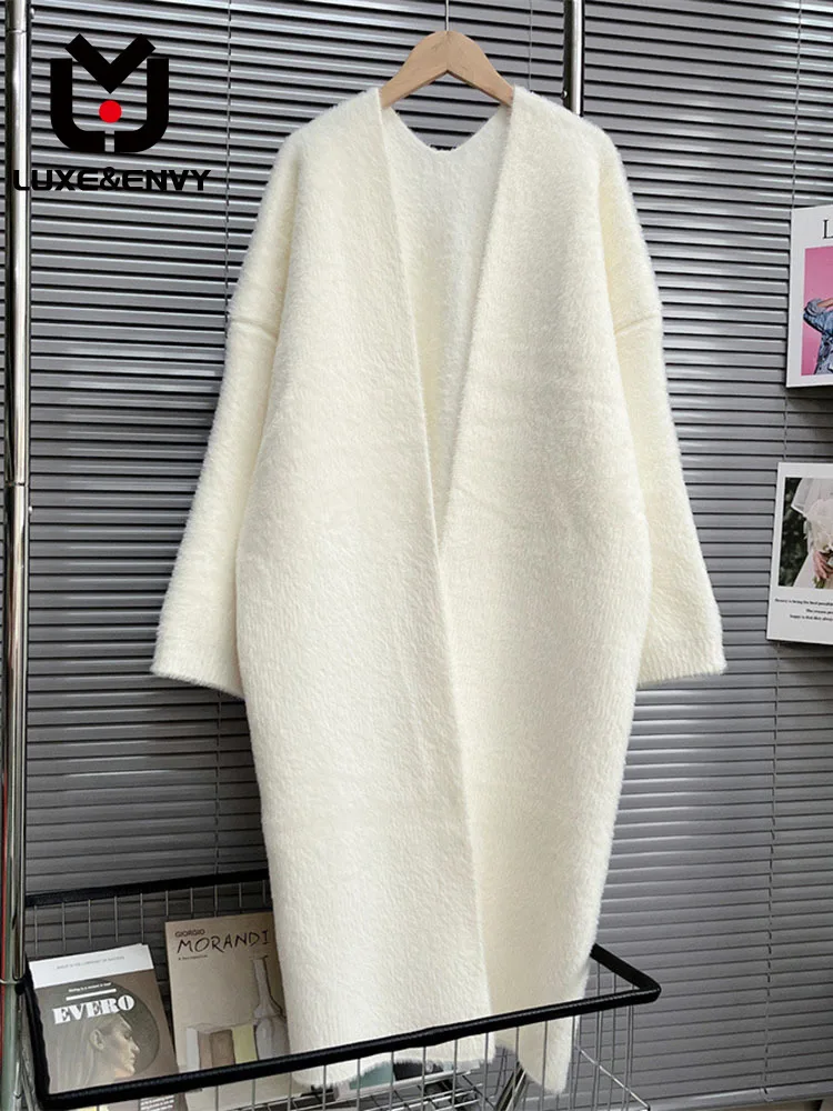 

LUXE&ENVY Autumn Winter New Lazy Thickened Long Milk Hoo Sweater Cardigan Women's Gentle Coat Soft Glutinous Knitted