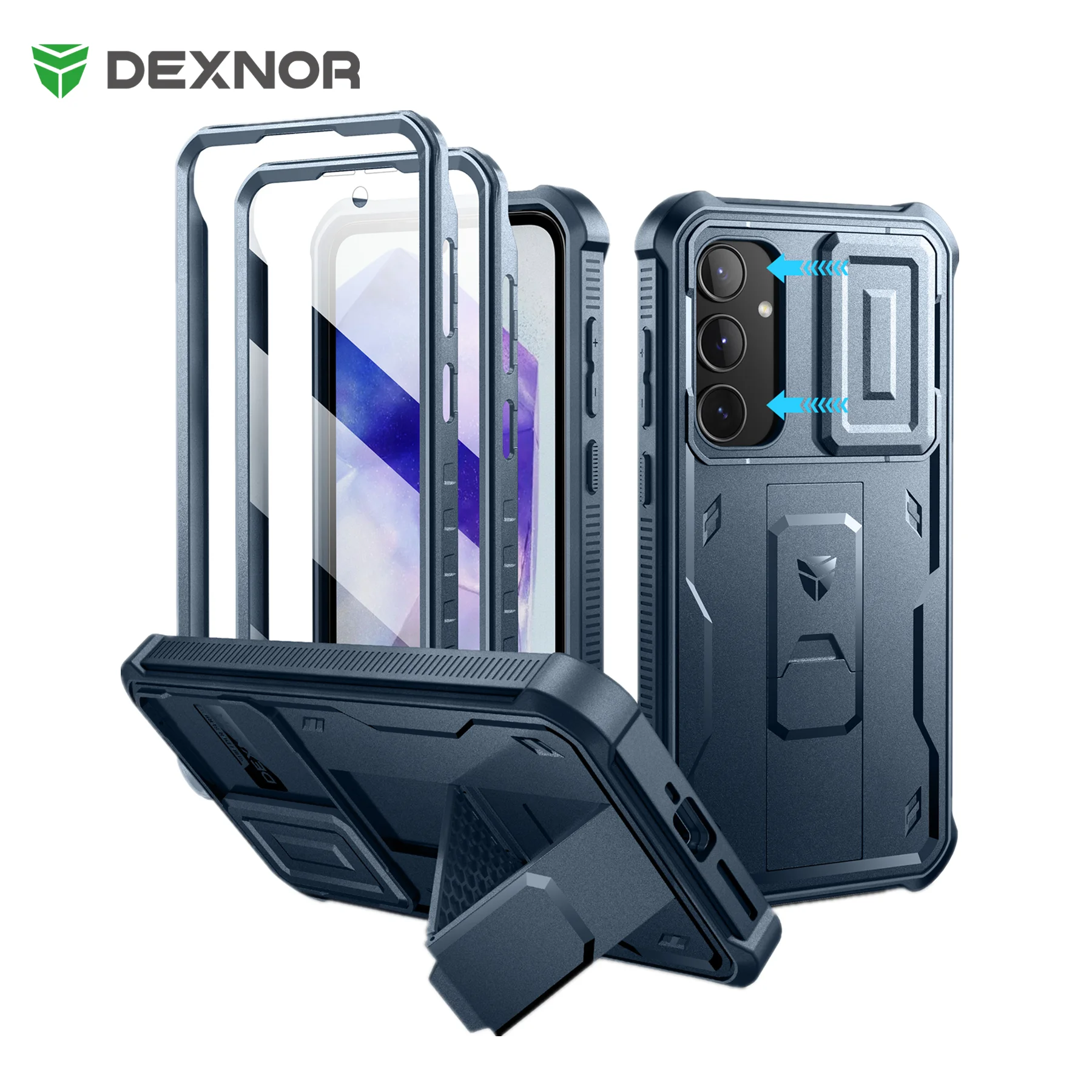 Full-Body Rugged Holster & Kickstand Shockproof Case with Built-in Screen Protector and Camera Cover