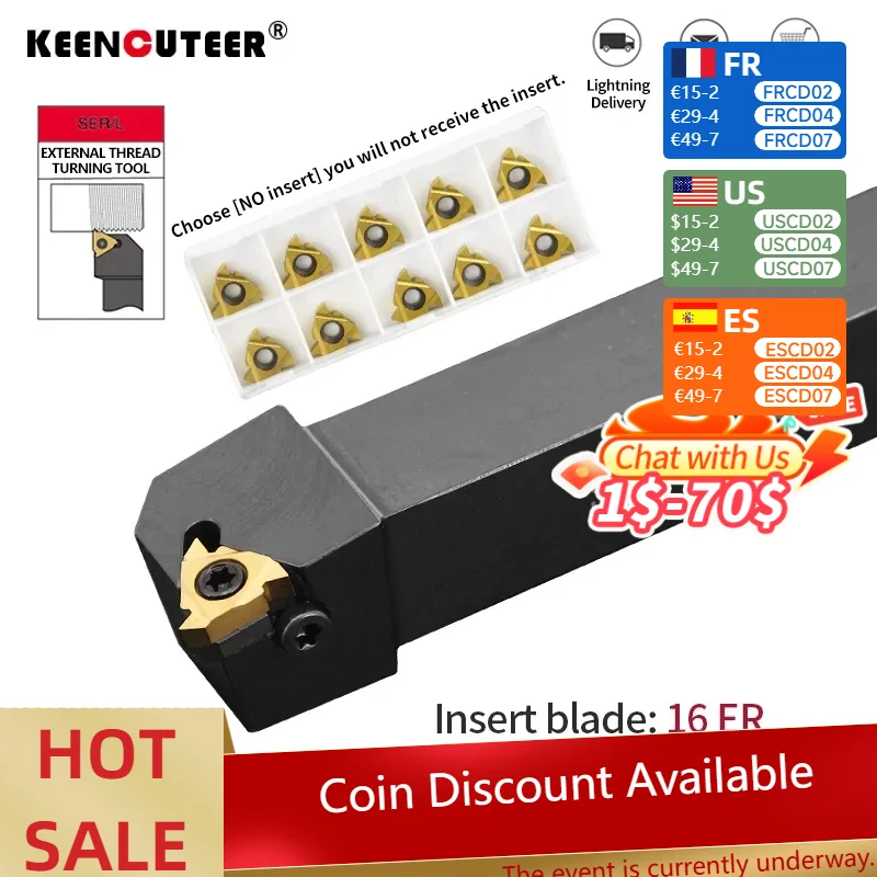 SER1616H16 SER2020K16 SER2525M16 External Thread Turning Tools Lathe Cutter 16ER Carbide inserts CNC Holder