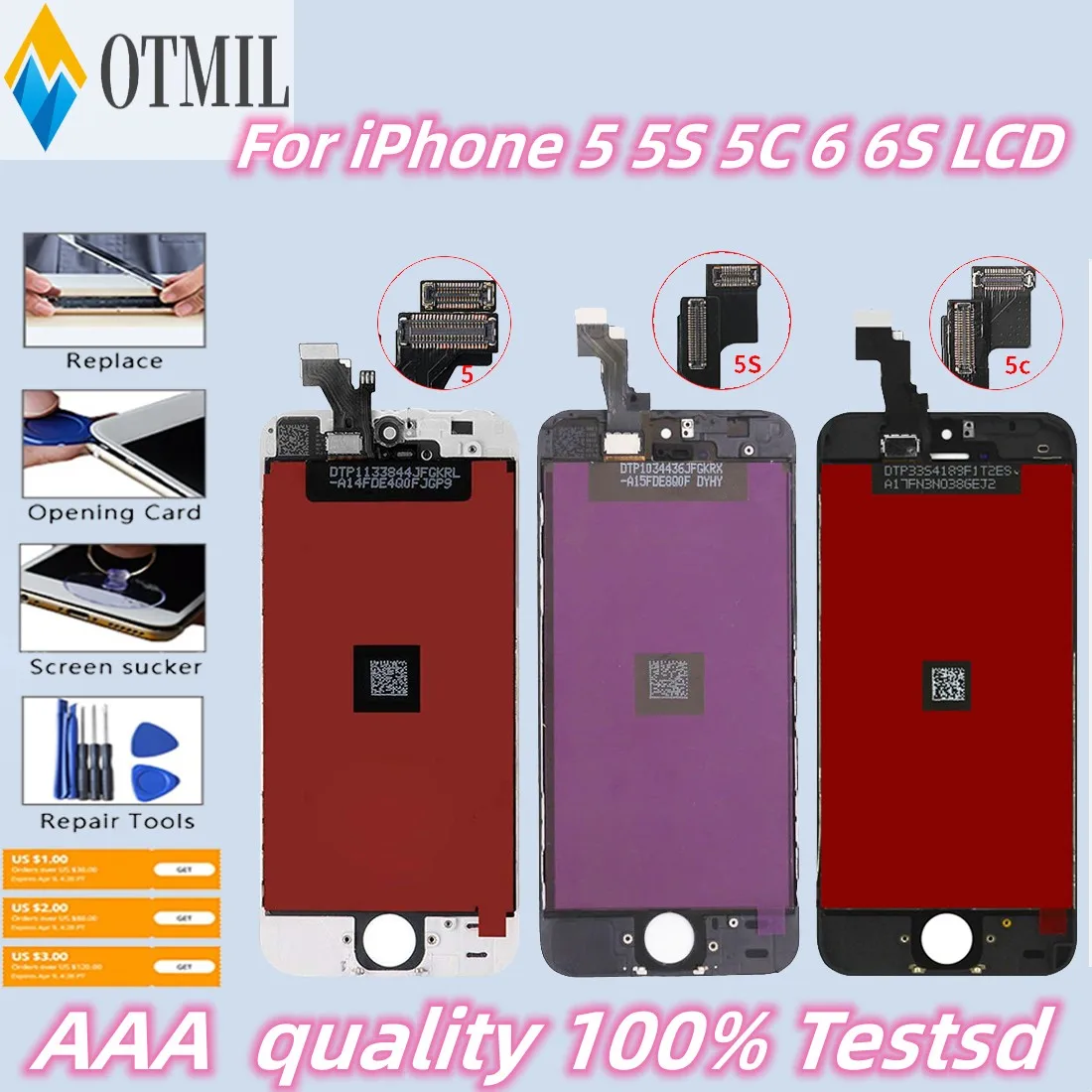 

100% Tested New Display For iPhone 5 5S 5C 6 6S 7 8 LCD Screen Touch Screen Digitizer Assembly For iPhone 6 Plus 6S 7 8 Plus lcd