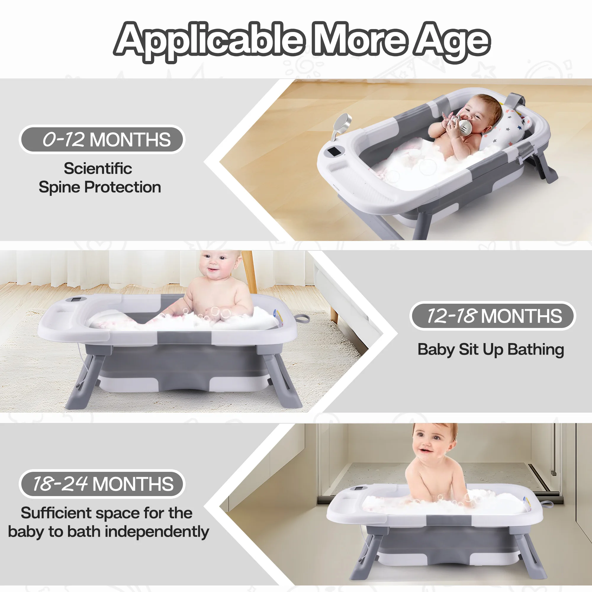 Baby Bath Tub with Cushion & Thermometer 4
