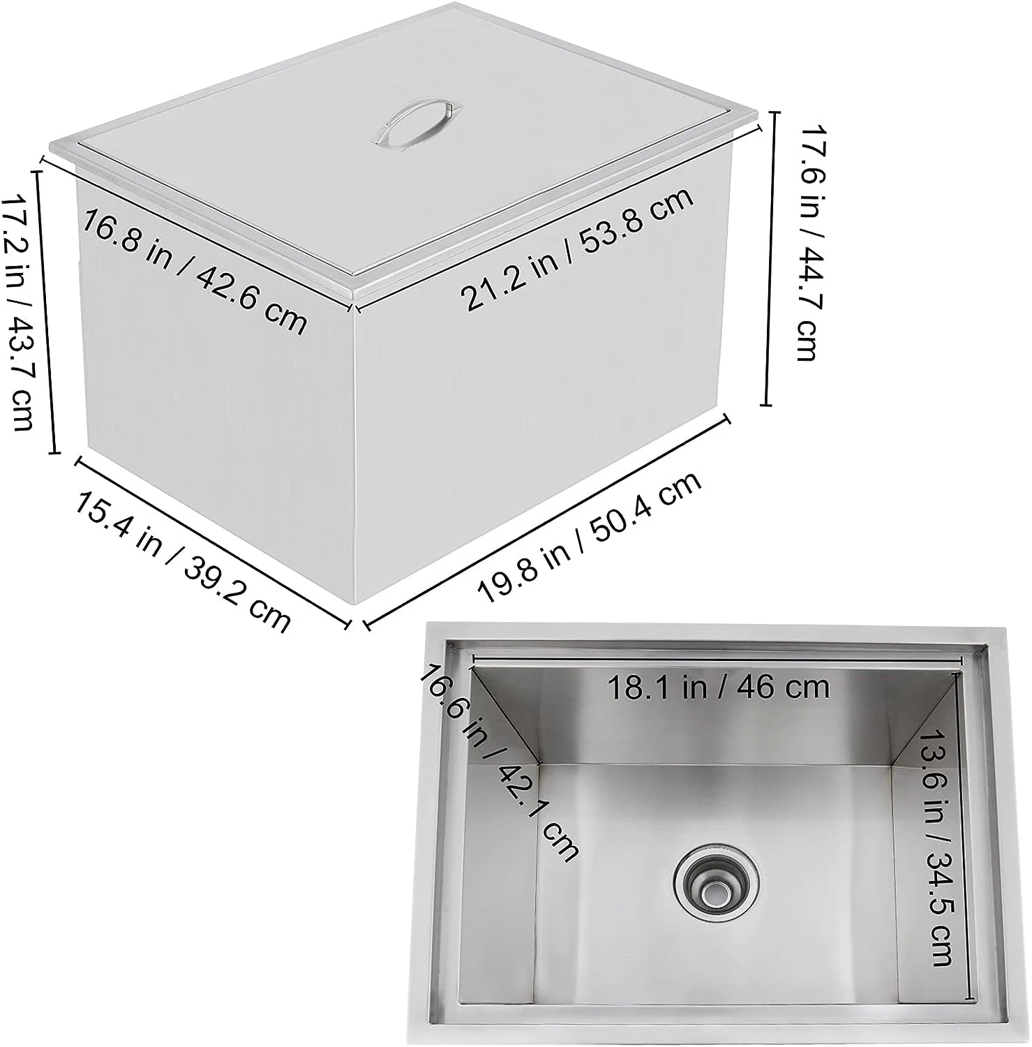 Stainless Steel Ice Cooler Drop In Ice Bin Outdoor Kitchen For Cold Wine Beverage Drop In Chest With Cover