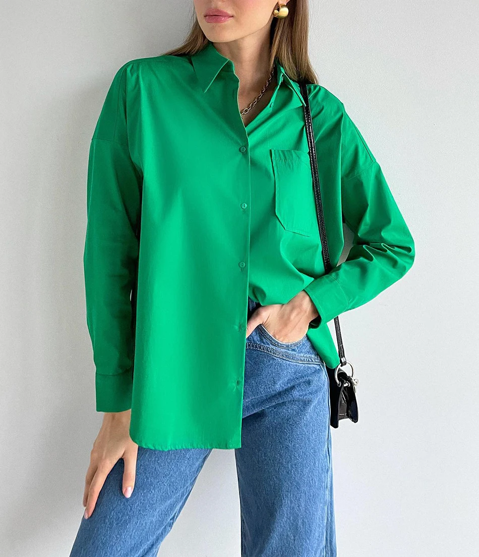 Блузка женская оверсайз из натурального хлопка с длинным рукавом Рубашки