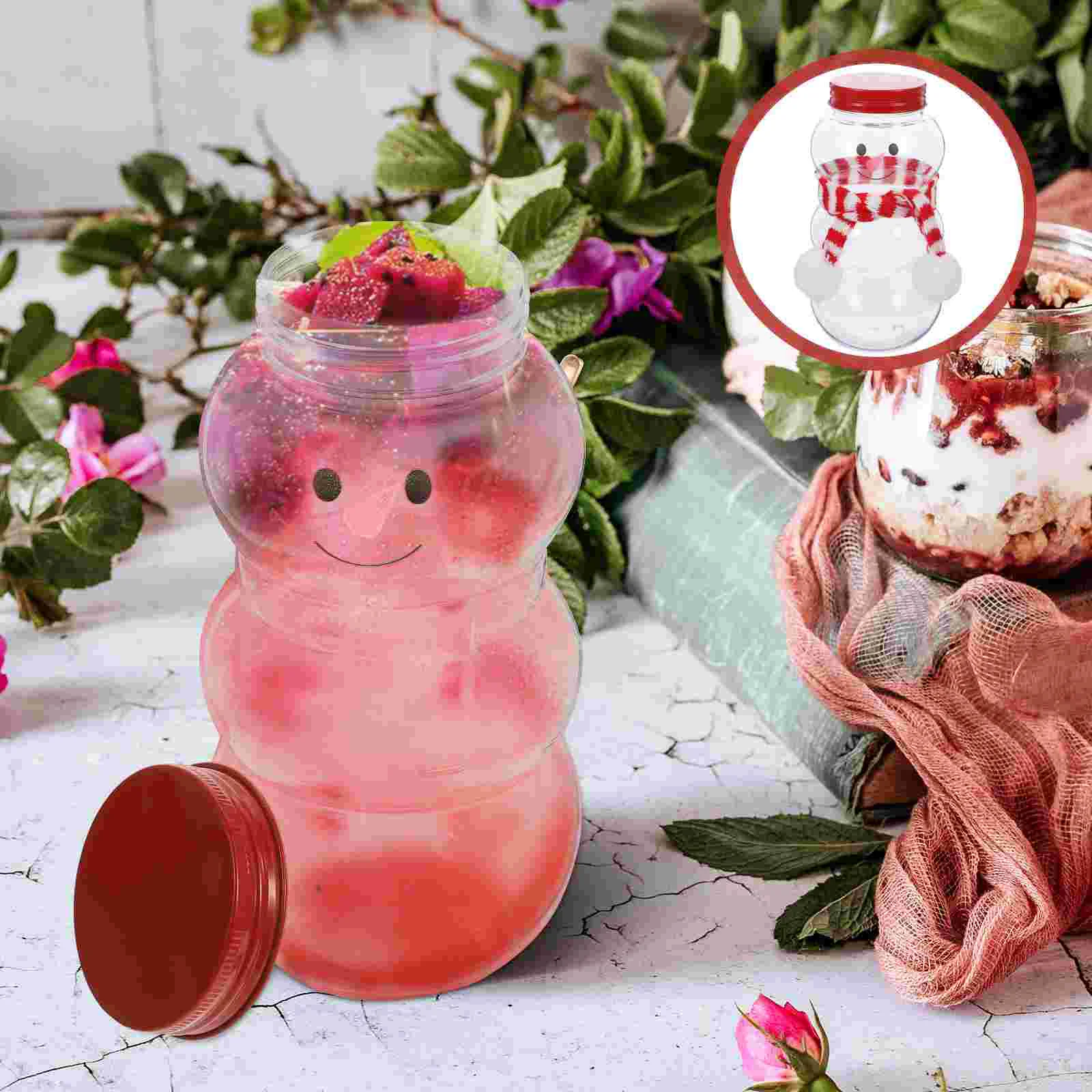 

Snowman Plastic Cookie Jar Christmas Bottle Candy Jars for Buffet Milk Wrapping Bottles