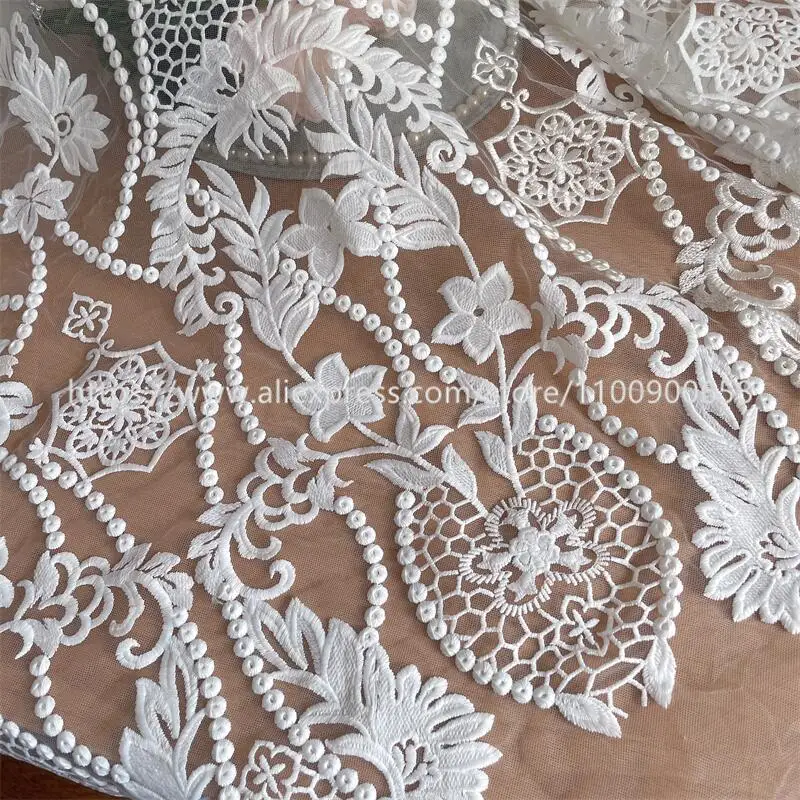 Weißer 3D-Braut-Spitzenstoff, Hochzeitskleid, Netzgarn, Stickerei, exquisite Spitze, Blumenstoff, RS4024