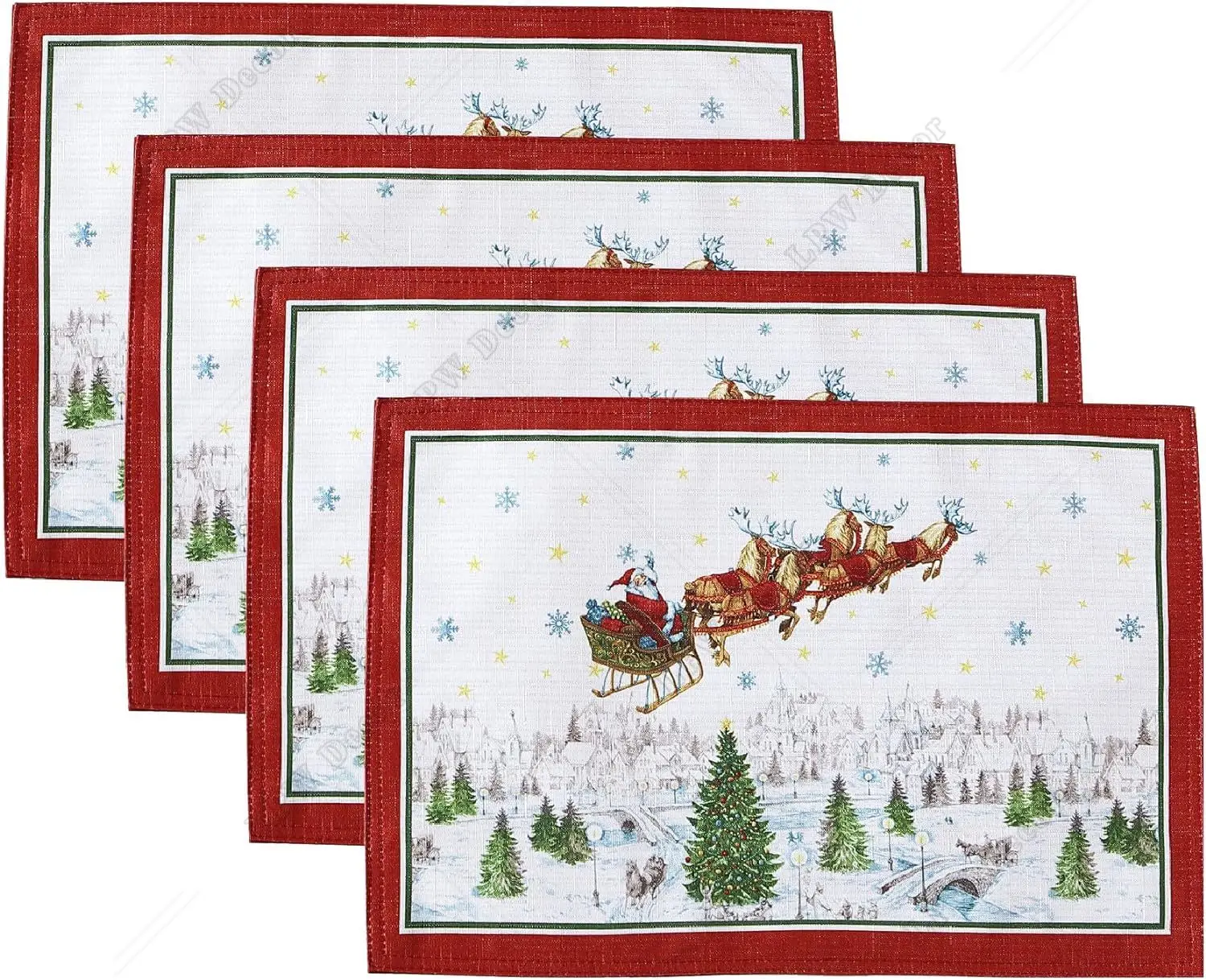 

Santa’s Snowy Sleighride Placemats Christmas Table Decor