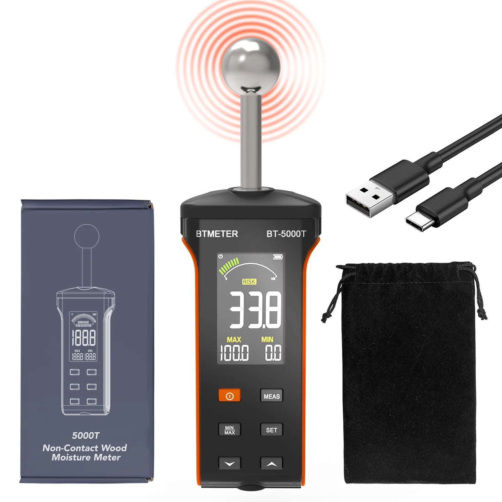 Digitales, zerstörungsfreies Holzfeuchtemessgerät, 0–100 Bereich, 20–40 mm Tiefe, Farb-LCD-Display, automatische Abschaltung für die Erkennung von Baustoffen – Detail 14