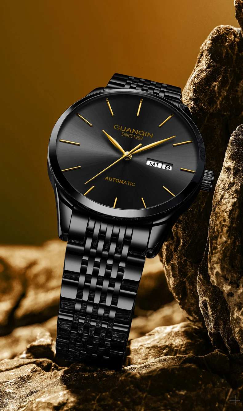Orologio meccanico da uomo di lusso GUANQIN, movimento autentico, cassa in acciaio inossidabile, doppio calendario, orologi da lavoro e tempo libero, impermeabili fino a 50 m_voghion.com