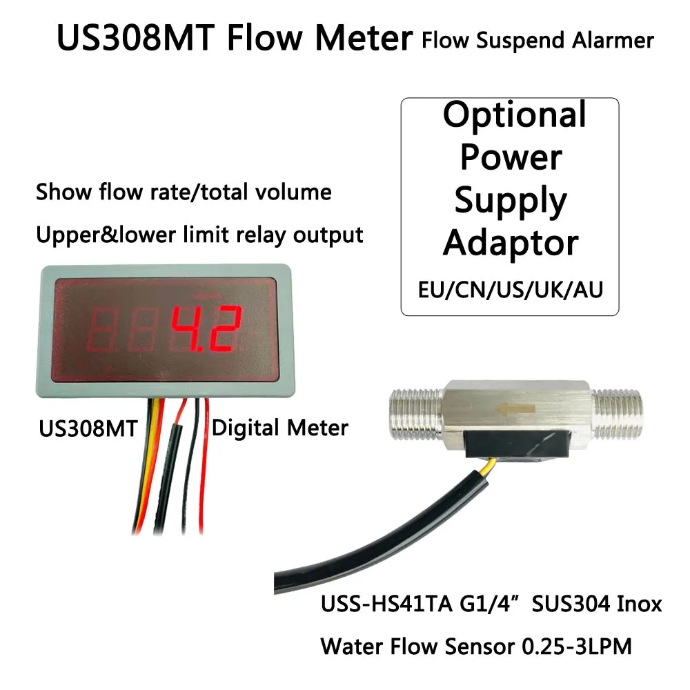 US308MT USS HS41TA G1/4" 0.25 3L/min flow sensor Flow Meter Totalizer