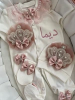 Dollbling Pearly Crown Onederful Boho Nursery Birthday Girl Mauve Dusty Pink Outfit French Lace Bodysuit Cake Smash Shirt Set