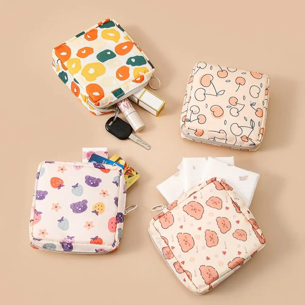 

Cartoon Design Sanitary Napkin Storage Bag Coin Purse Korean Style Data Cable Storage Bag Small Item Bag Strawberry