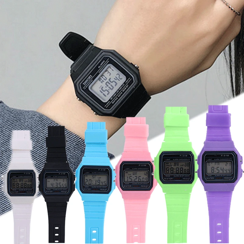 

Waterproof F91W Silicone Watch Retro LED Digital Sports Military Watch Electronic Wrist Band Clock Ladies Men Couples