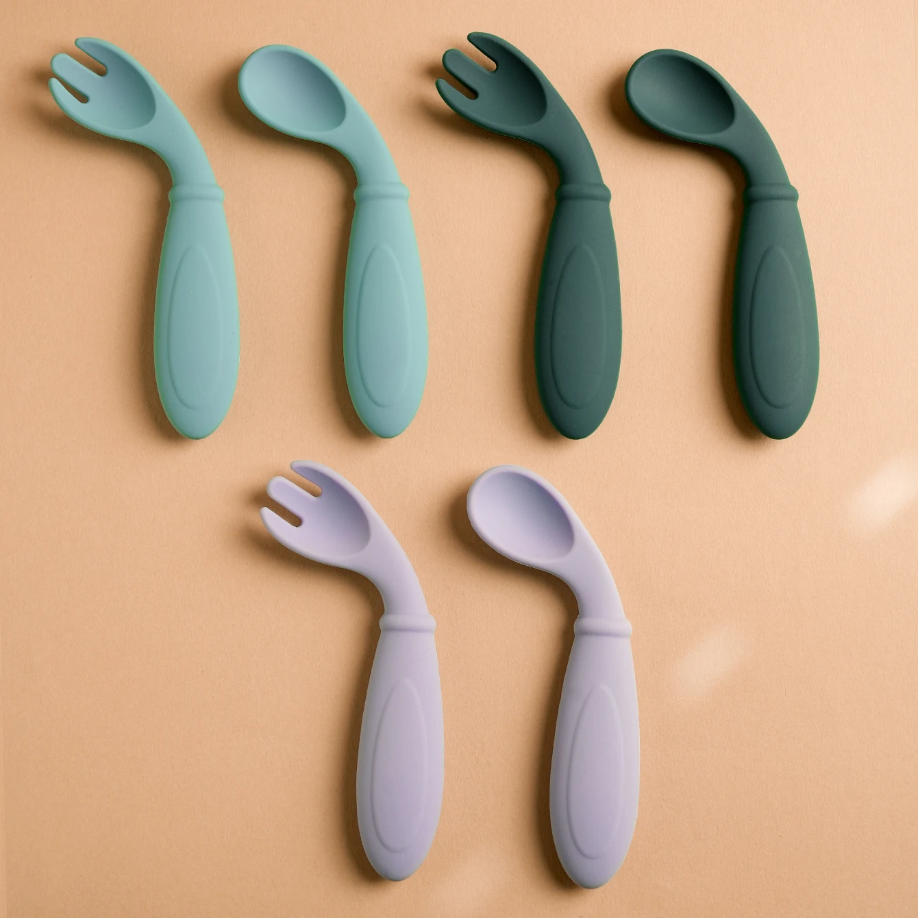 2PCS Silicone Baby Spoon Fork Set BPA Free Self Feeding Training Utensils for 6M+ Toddlers Travel Safe Cutlery Baby Tableware
