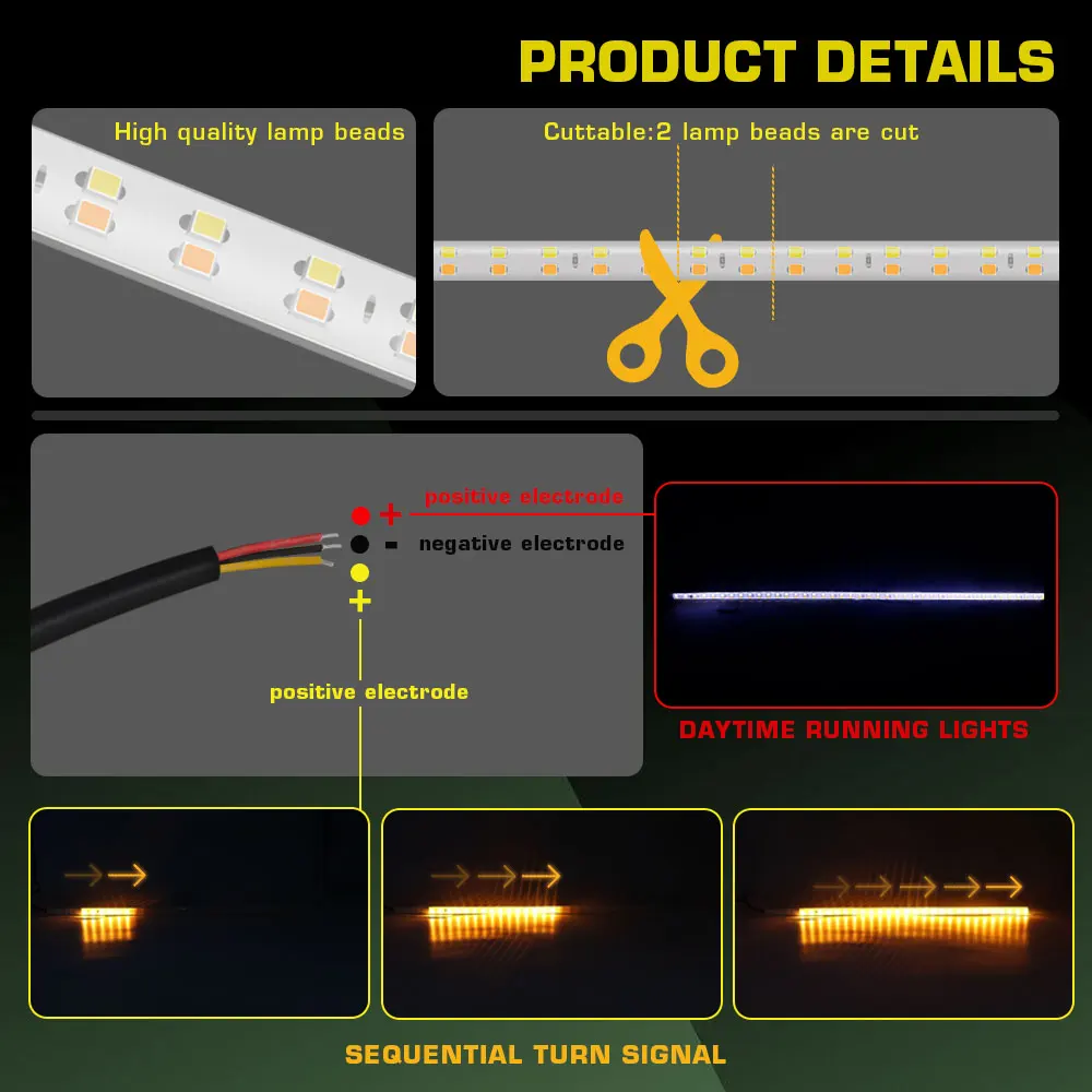 รูปสินค้า แถบไฟ LED 2 สี DRL ไดนามิก สวิตช์แบ็ก สำหรับรถยนต์