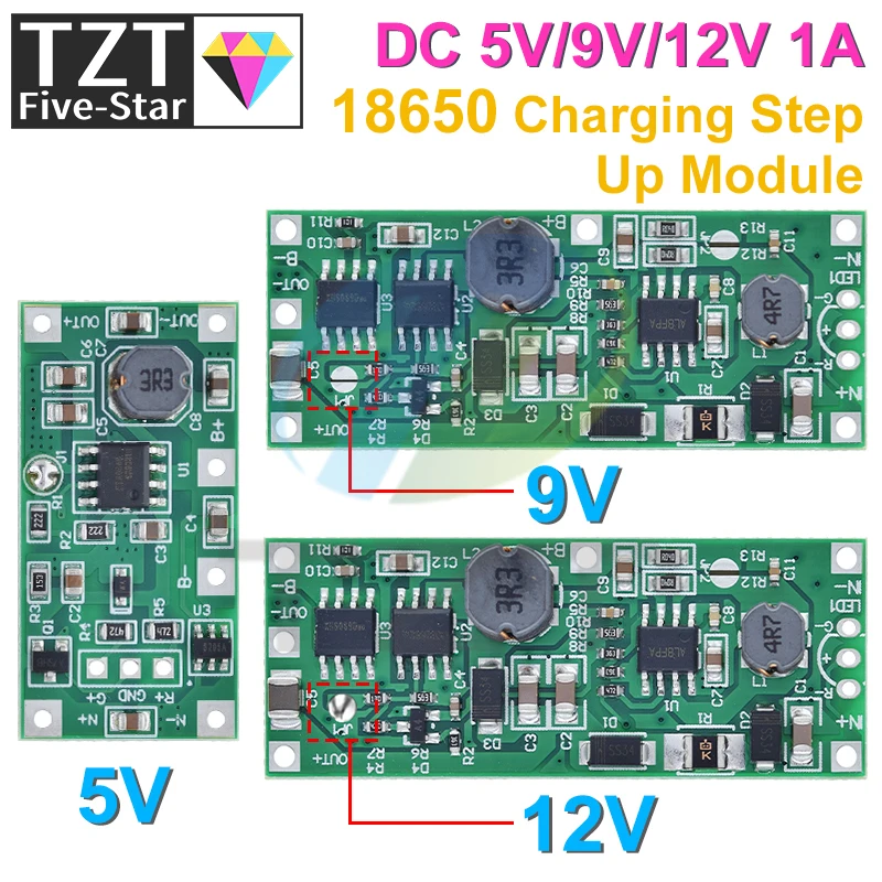 TZT 1/3PCS DC 5V 9V 12V Lade Step Up Booster Modul für 18650 Lithium Batterie UPS Spannung Konverter Schutz