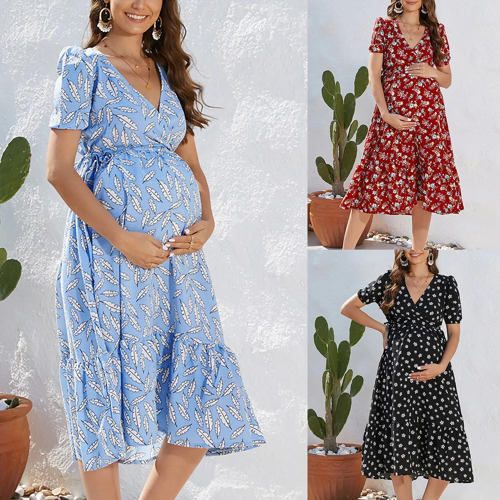 Casual Maternity Dress Summer Short Sleeve Solid Clothes for Pregnant Women  Maternity V-neck Loose Pregnancy Dresses - Etsy