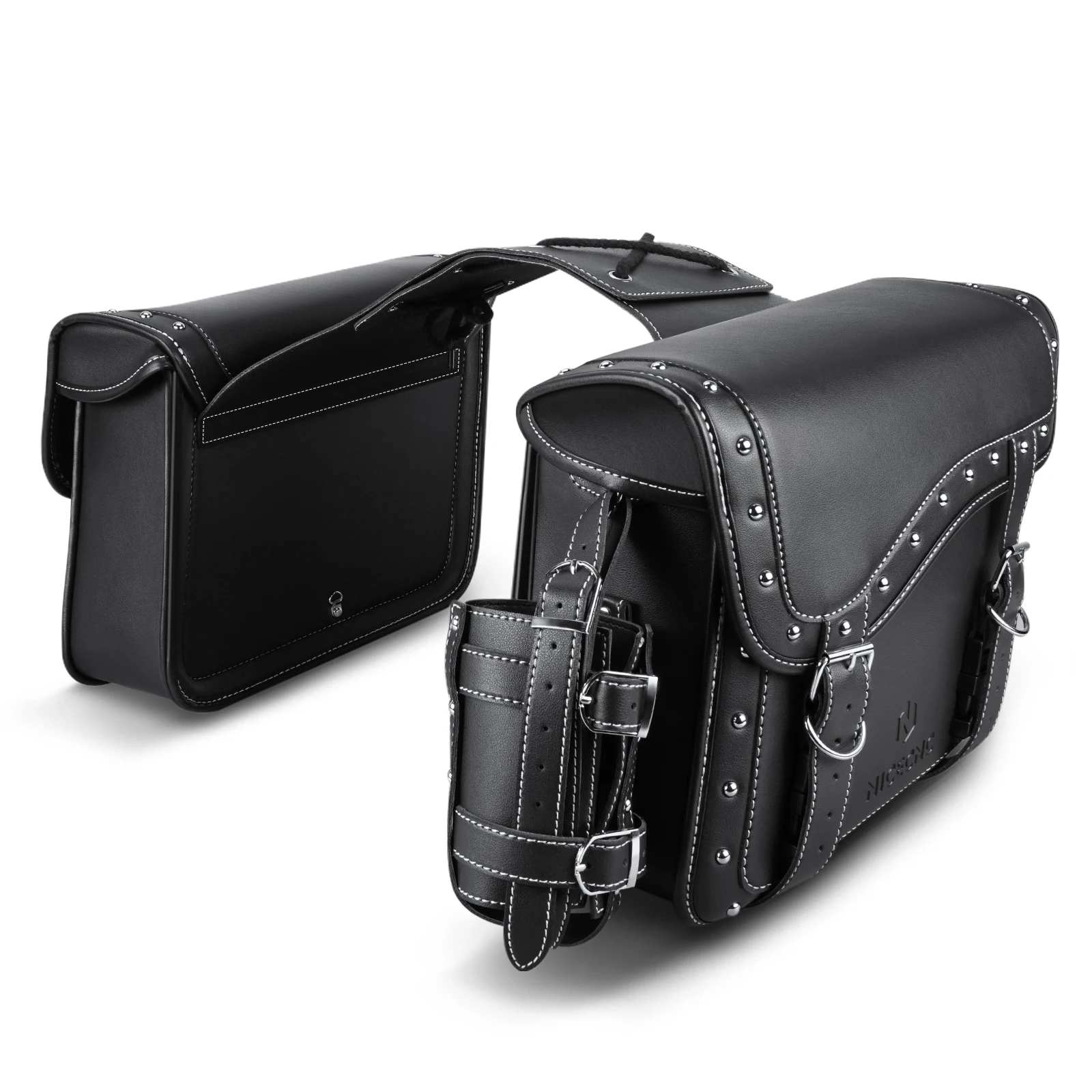 NICECNC PU Leather Motorcycle Saddlebags For Harley Davidson Sportster Outing Waterproof Motorbike Luggage Storage Side Bags