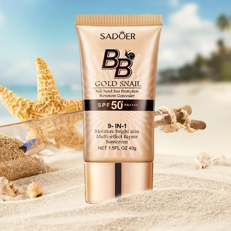 SPF50+ Gold Snail Sunscreen BB Cream Whitening Foundation Concealer Moisturizing Long Lasting Even Skin Tone Makeup Base Primer 5