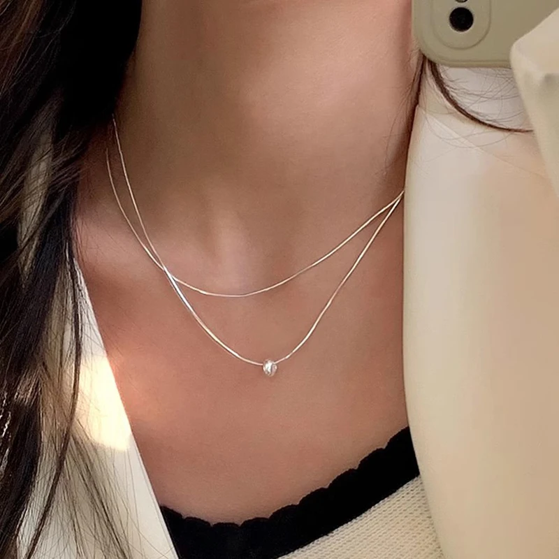 New 925 Sterling Silver Necklace Simple Personality Charm Women's Pendant Geometric Shape Choker Birthday Gift Exquisite Jewelry