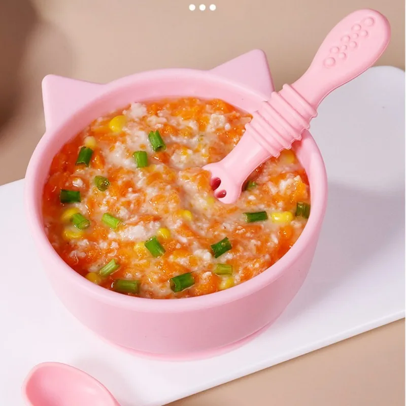 Silicone feeding set 2PCS baby spoon fork set soft silicone sticky spoon children cutlery training kids feeding tableware kitchen accessories