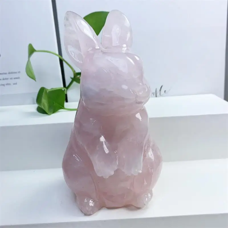 

Натуральный розовый кварц, кролик, животные, резьба по дереву, энергетика, здоровье, подарок для пары, украшение для гостиной, 15 см, 1 шт.
