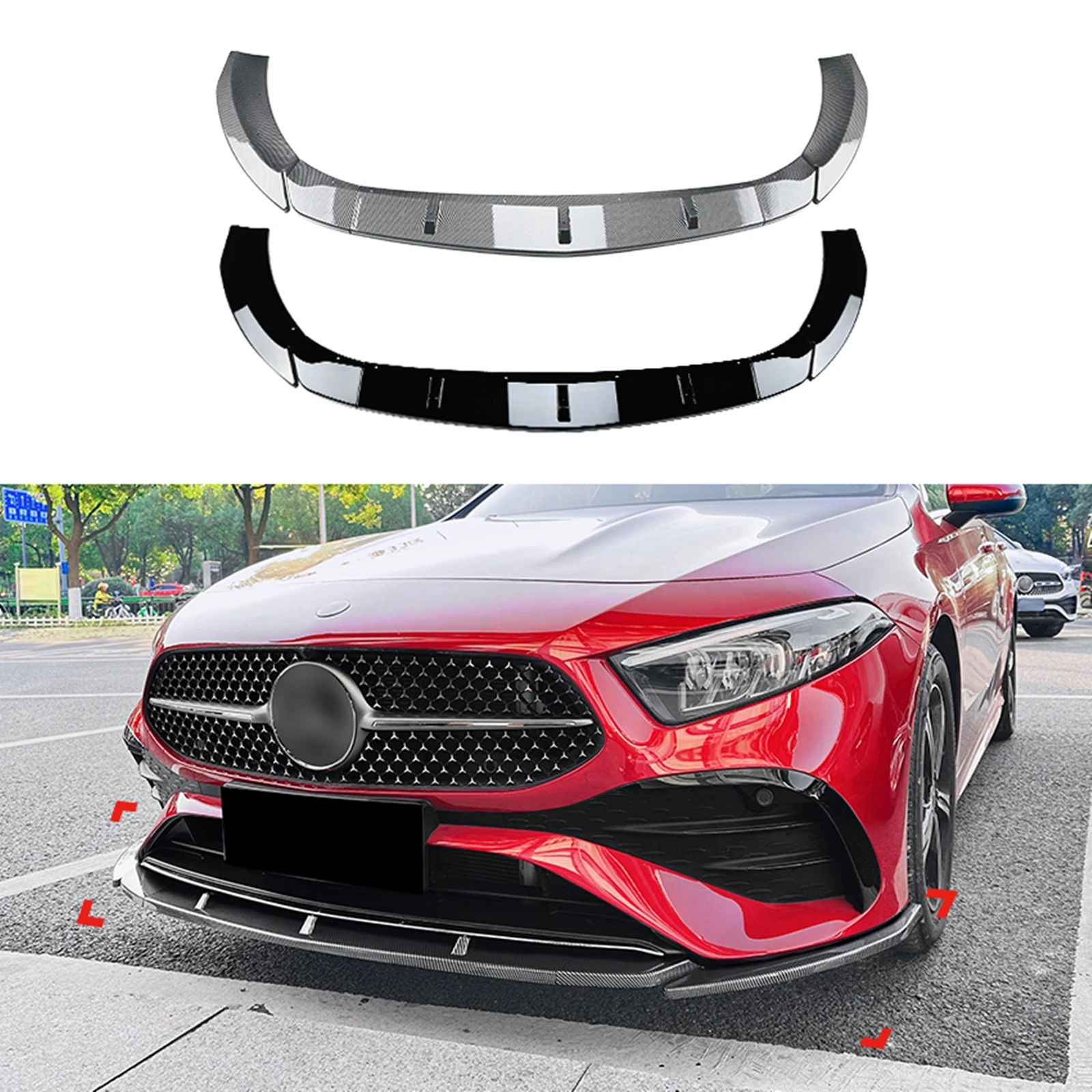 

Для Mercedes-Benz A Class W177 A180 A200 A35 AMG 2023 + передний бампер спойлер губа из углеродного волокна вид/Блеск черный нижний Сплиттер Комплект