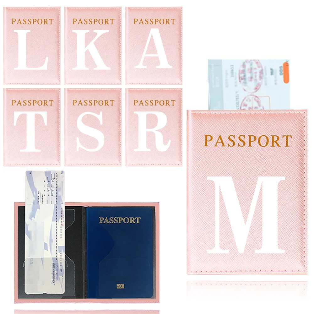 

Passport Cover Passports Case Pink Color Passport Holder White Letter Print Series Pu Leather Antifouling Travel Accessory