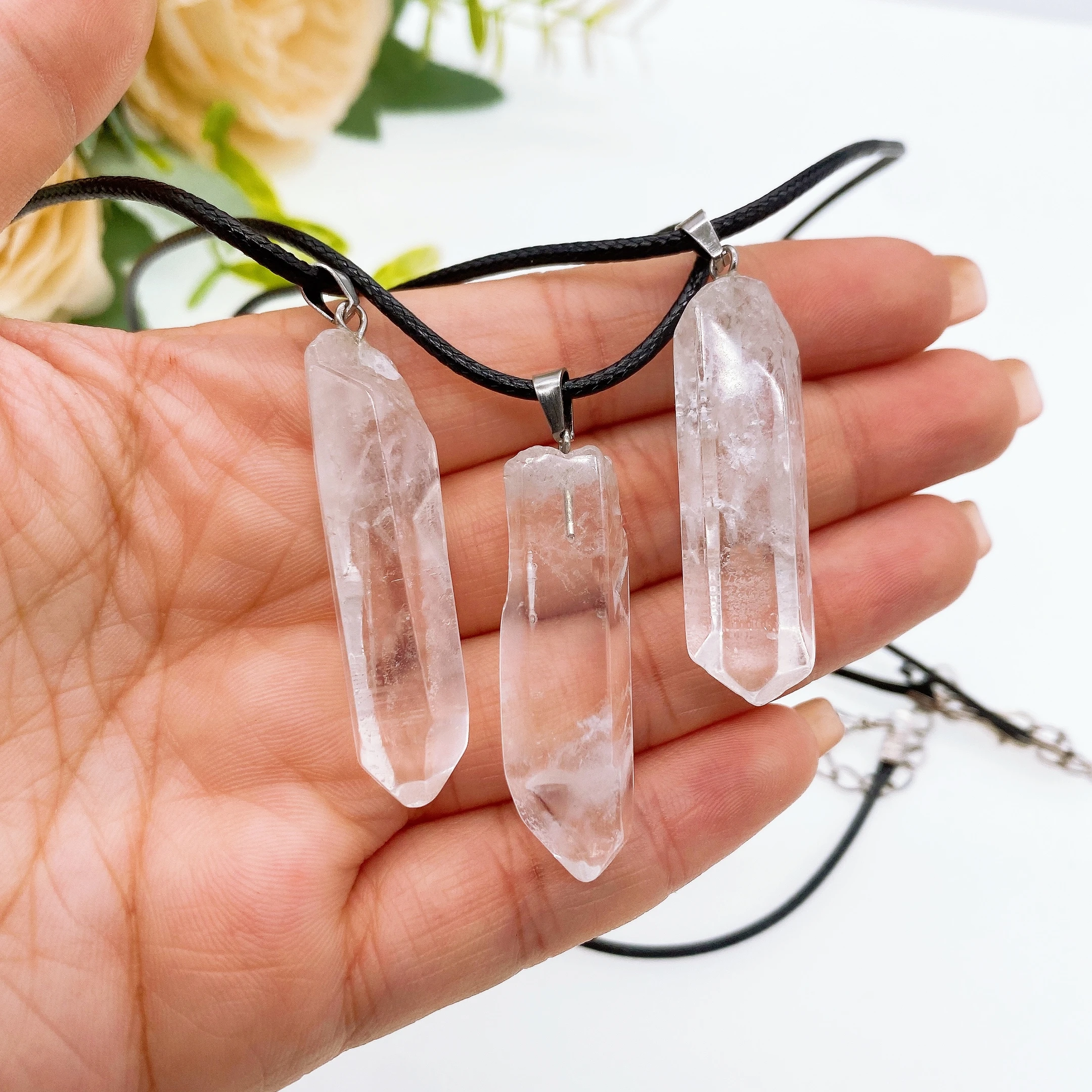 Collana In Pietra Curativa Con Cristalli Naturali Curativi, Ciondolo Esagonale In Quarzo Bianco Chiaro Che Guarisce A Punta L'equilibrio Energetico Reiki - 4