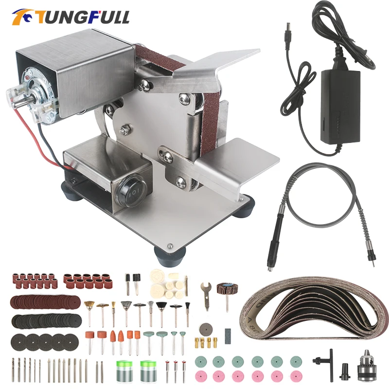 Tungfull belt sander 220v DIY Sander Polisher Polishing Grinding Machine Mini Belt Grinding Tool with 10PCS