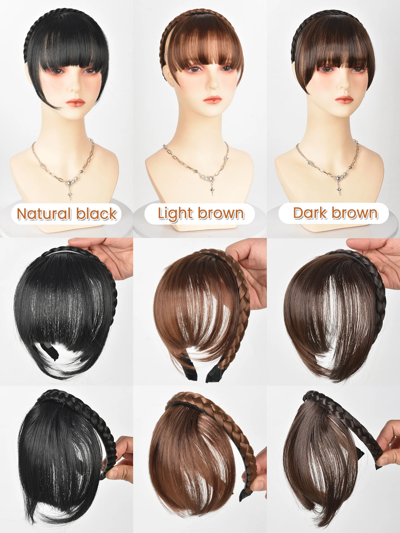 Synthetic Hair Headband with Bangs for Women Daily Wear