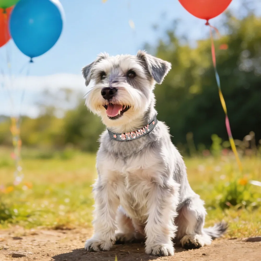 Personalisiertes Hundehalsband aus glänzendem PU-Leder mit roségoldenem Namensschild und Anhänger, verstellbare Haustierhalsbänder für kleine und mittelgroße Hunde – Detail 7