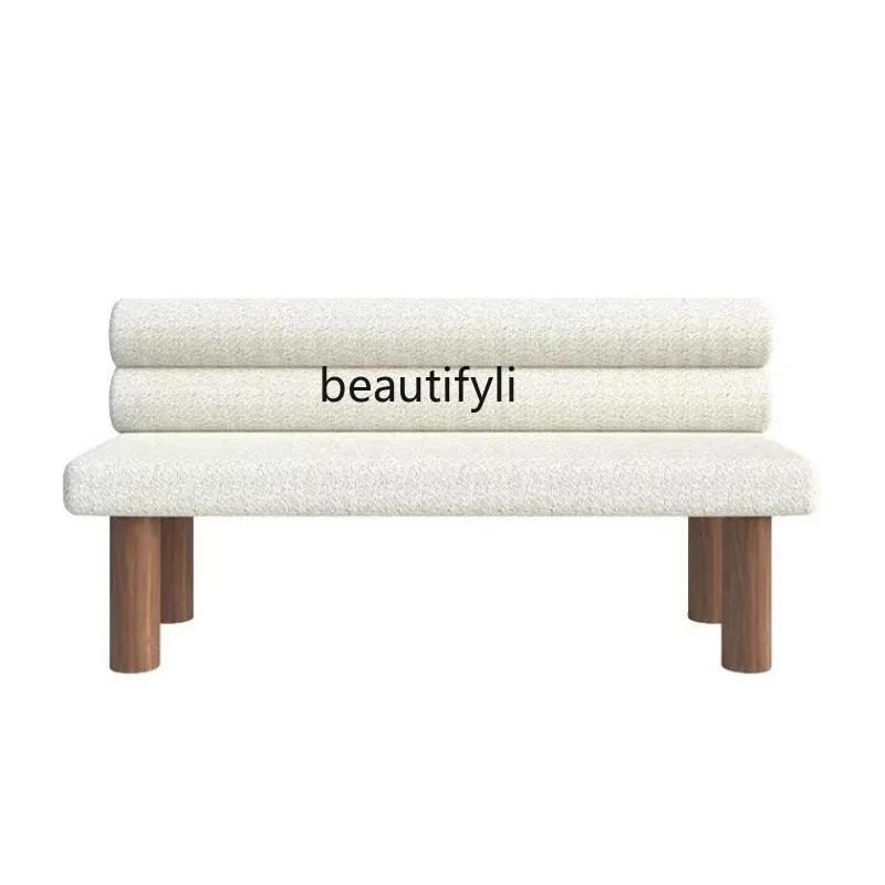 

Solid Wood Restaurant Long Dining Chair Double Three-Person Chair with Backrest Silent Wind Homestay Hotel Bedroom Long Chair
