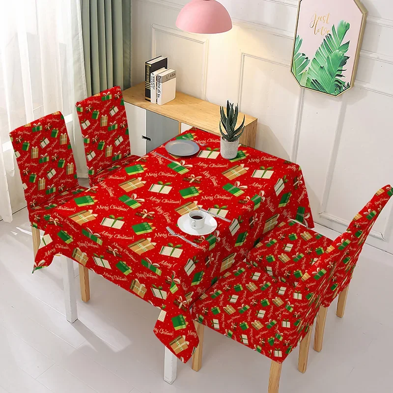 thumbnail image 1 of Manteles navideños, fundas para sillas, decoraciones para la mesa del comedor en casa, campanas de Papá Noel, mantel rectangular impreso para fiestas en casa, 1 of 5
