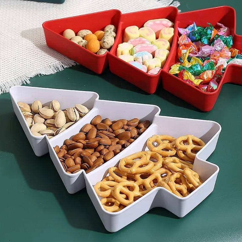 Creative Christmas Tree Shaped Tray Candy Snack Nuts and Dried Fruits Plastic Tray Bar Table Accessorie Dessert Plates Tableware