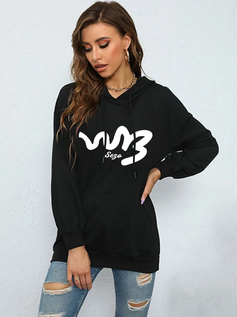 2022 Autumn/Winter New Women's Wear Design Feel Plush Loose Printing Loose Relaxed Versatile Solid Color Sweater Hoodie