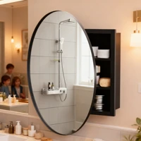 Round Bathroom Cabinet Mirror Wall Mounted Assembled Storage Adjustable Shelf Modern Mobile Bagno Single Door Home Furniture 2